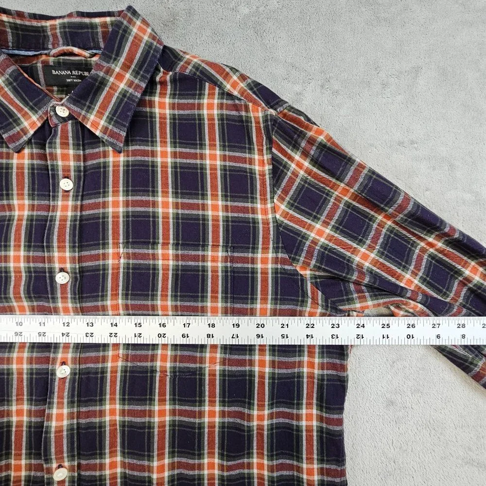 Banana Republic Flannel Shirt Men's Large Multicolor Plaid Soft Wash Long Sleeve
